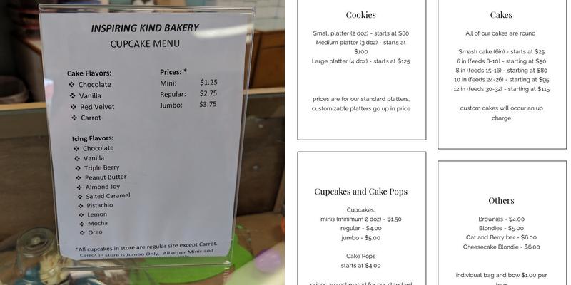 Inspiring Kind Bakery Menu