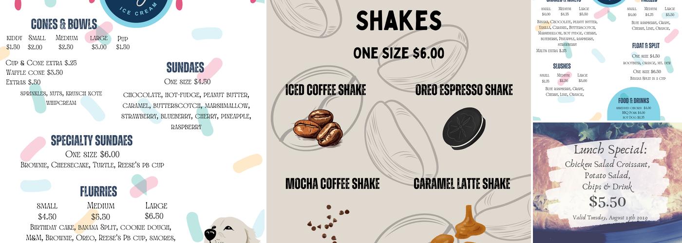 Huey's Ice Cream Menu