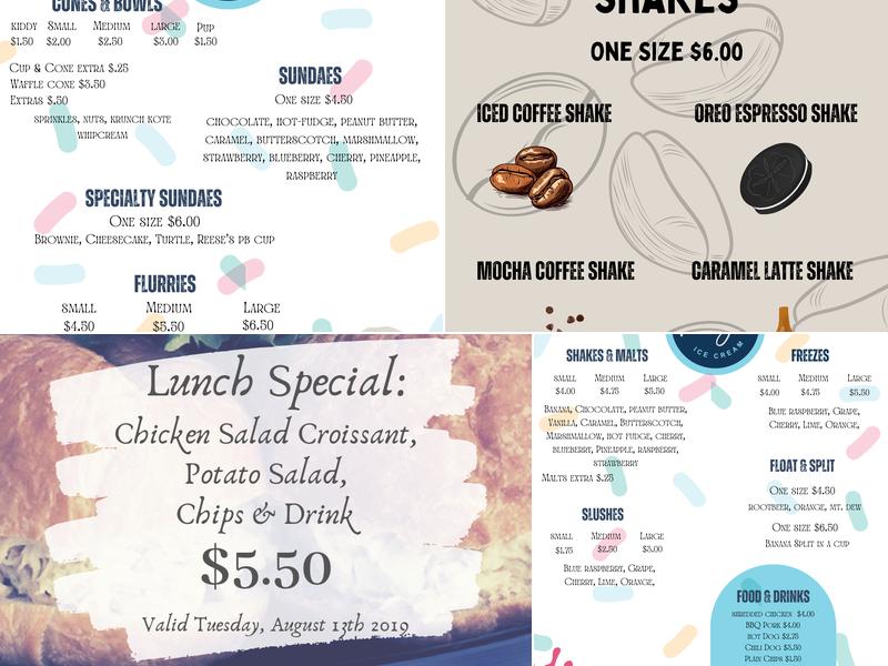 Huey's Ice Cream Menu