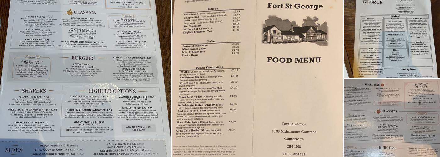 Fort St George Menu