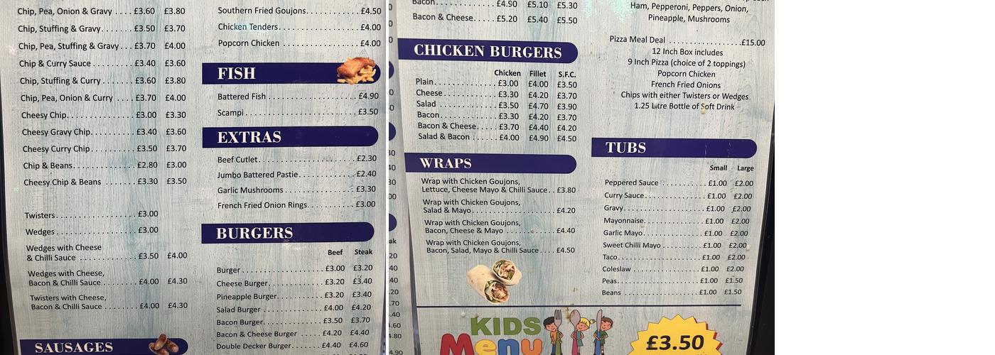 The Village Chippy Castlecaulfield Menu