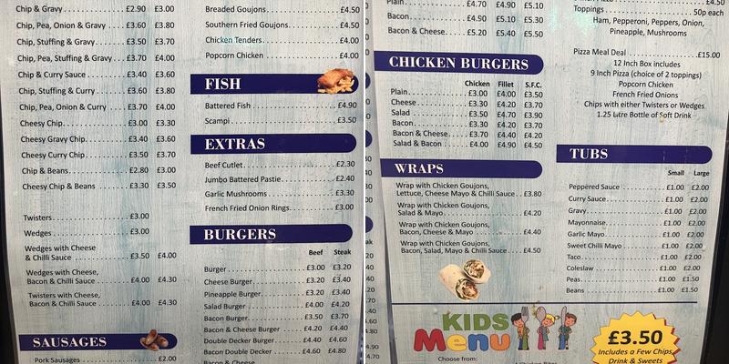The Village Chippy Castlecaulfield Menu