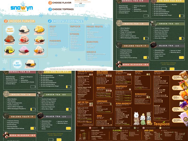 Teapioca Lounge Menu