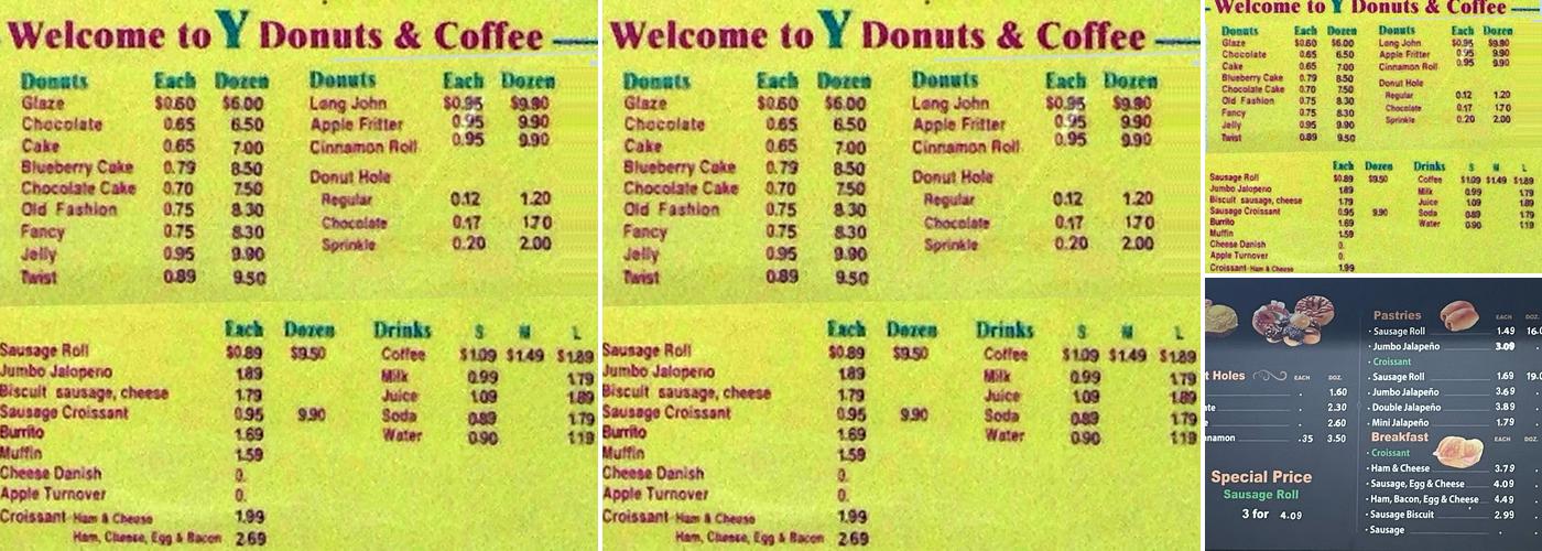Y Donuts Menu
