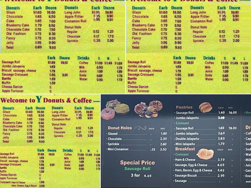 Y Donuts Menu