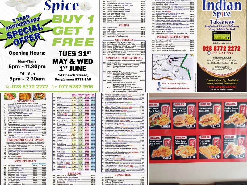 Indian Spice Takeaway Dungannon Menu