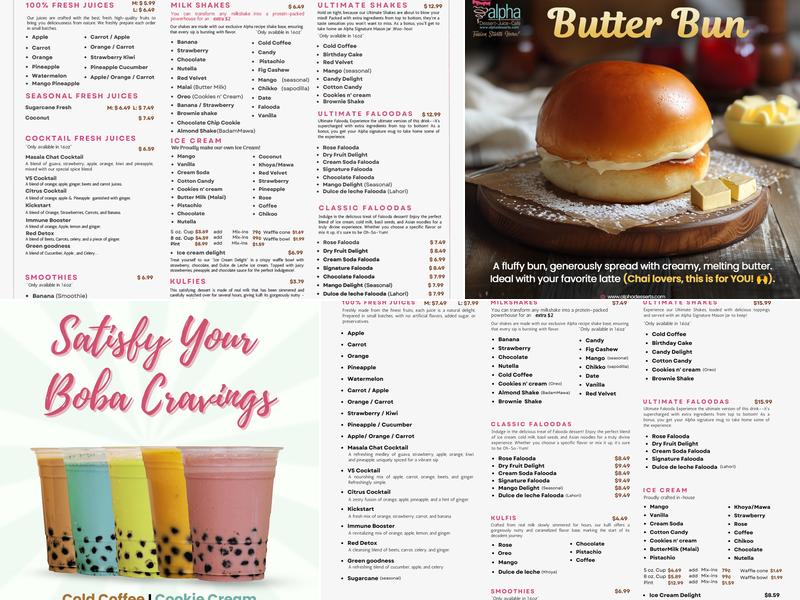 Alpha Dessert Juice Cafe Wilcrest Menu