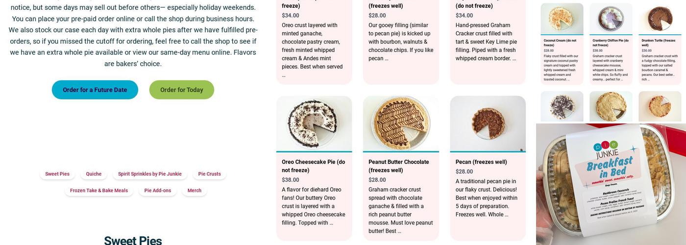 Pie Junkie Menu