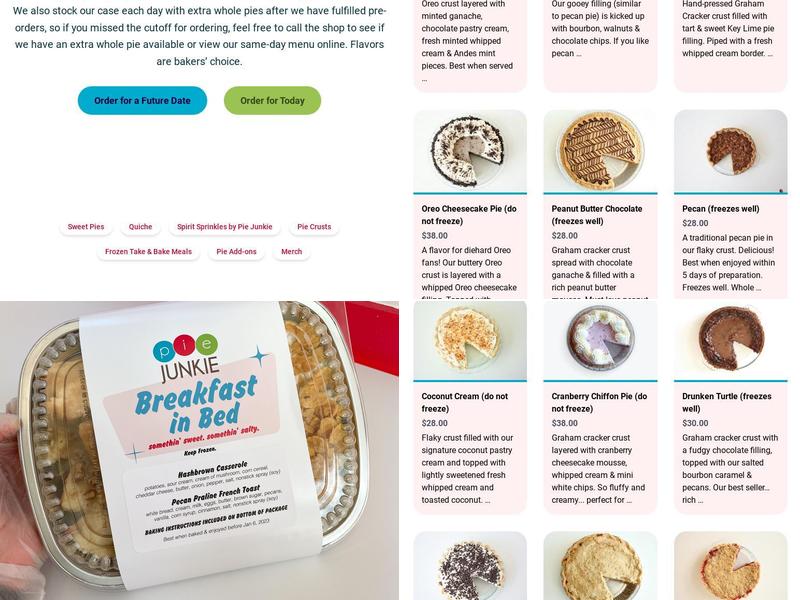 Pie Junkie Menu