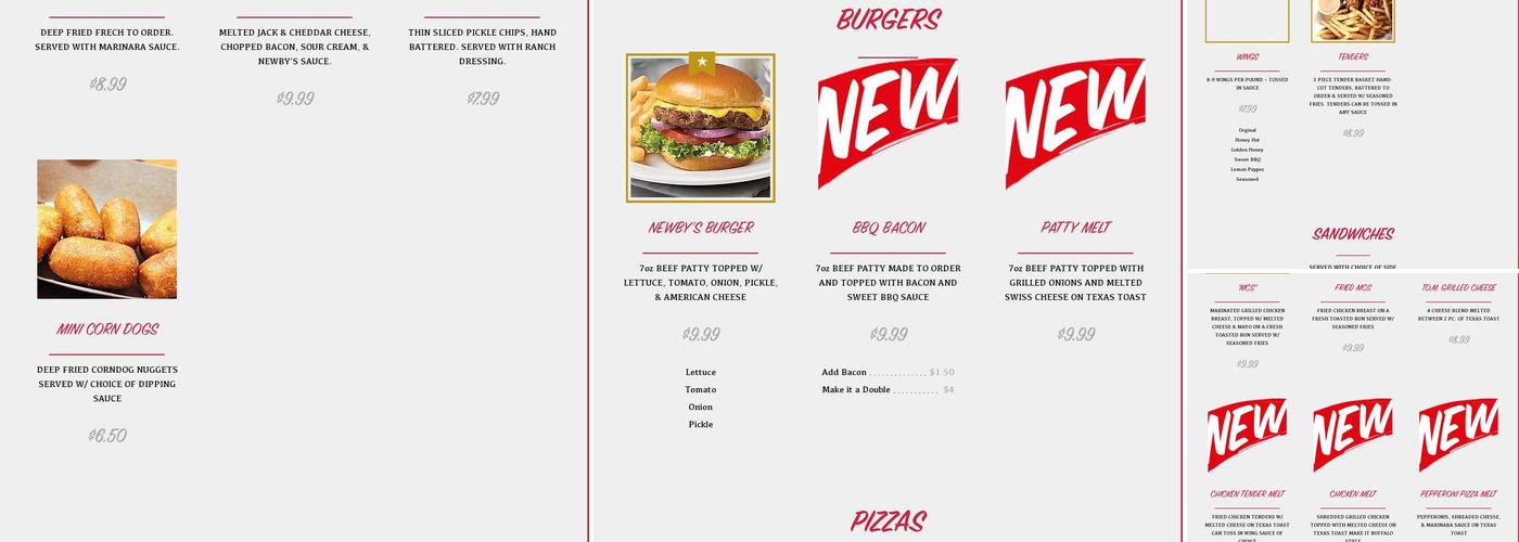 Newby's Menu