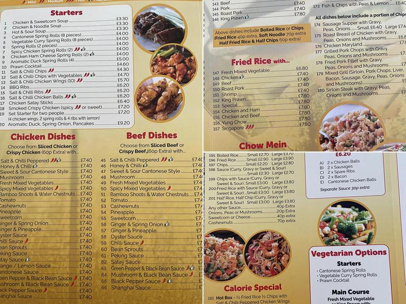 Calories Chinese Take Away Menu