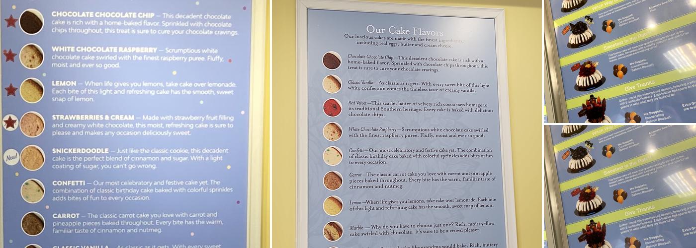 Nothing Bundt Cakes Menu