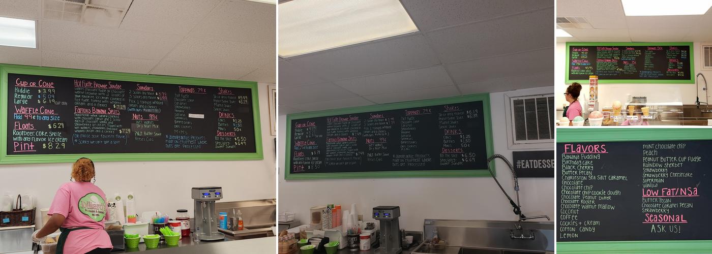 Dillard's Ice Cream Menu