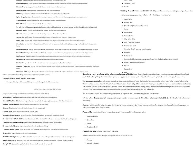 Cake by Alessandra (by appointment only) Menu