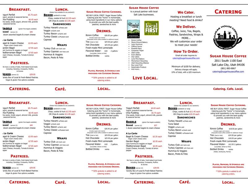 Sugar House Coffee Menu