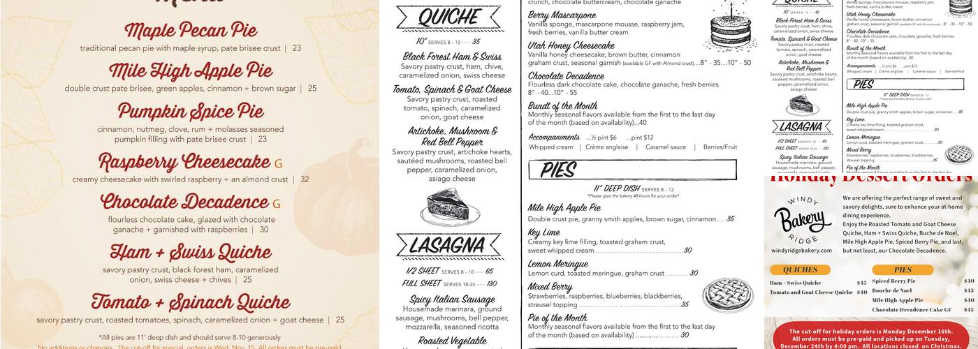Windy Ridge Bakery Menu