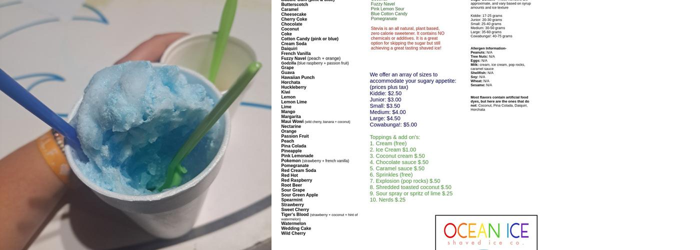 Ocean Ice Menu