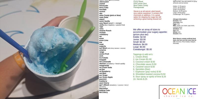 Ocean Ice Menu