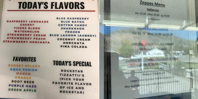 Zeppe's Italian Ice - Ogden Menu