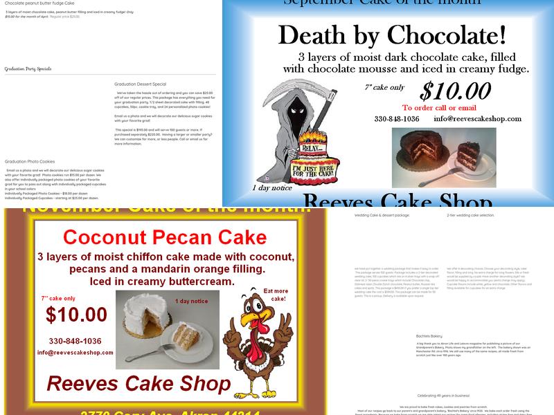 Reeves Cake Shop Menu