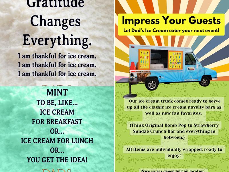 Dad's Ice Cream and Party Rentals Menu