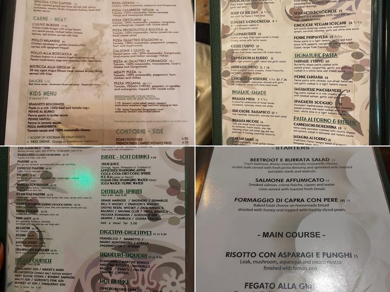 L'ulivo Charing Cross Menu