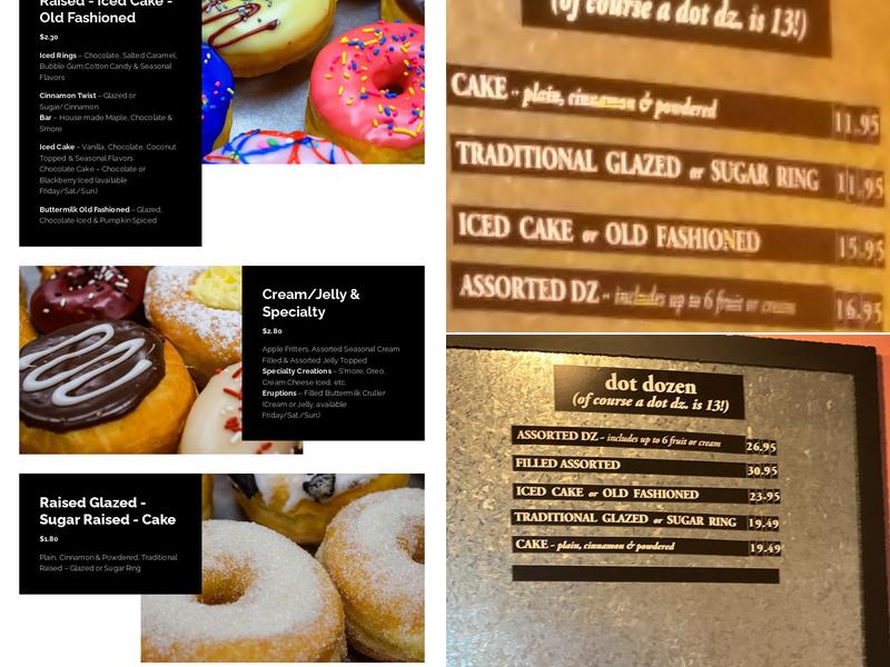 dot donuts Menu