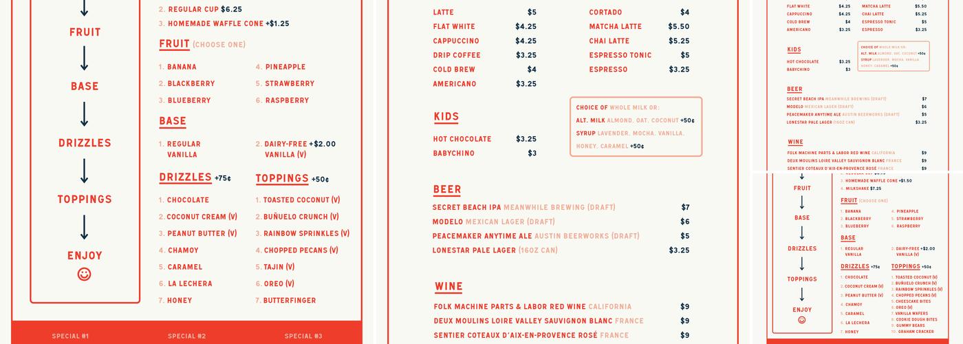 Zeds Real Fruit Ice Cream Menu