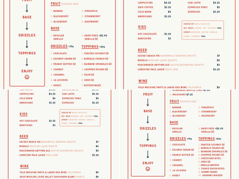 Zeds Real Fruit Ice Cream Menu