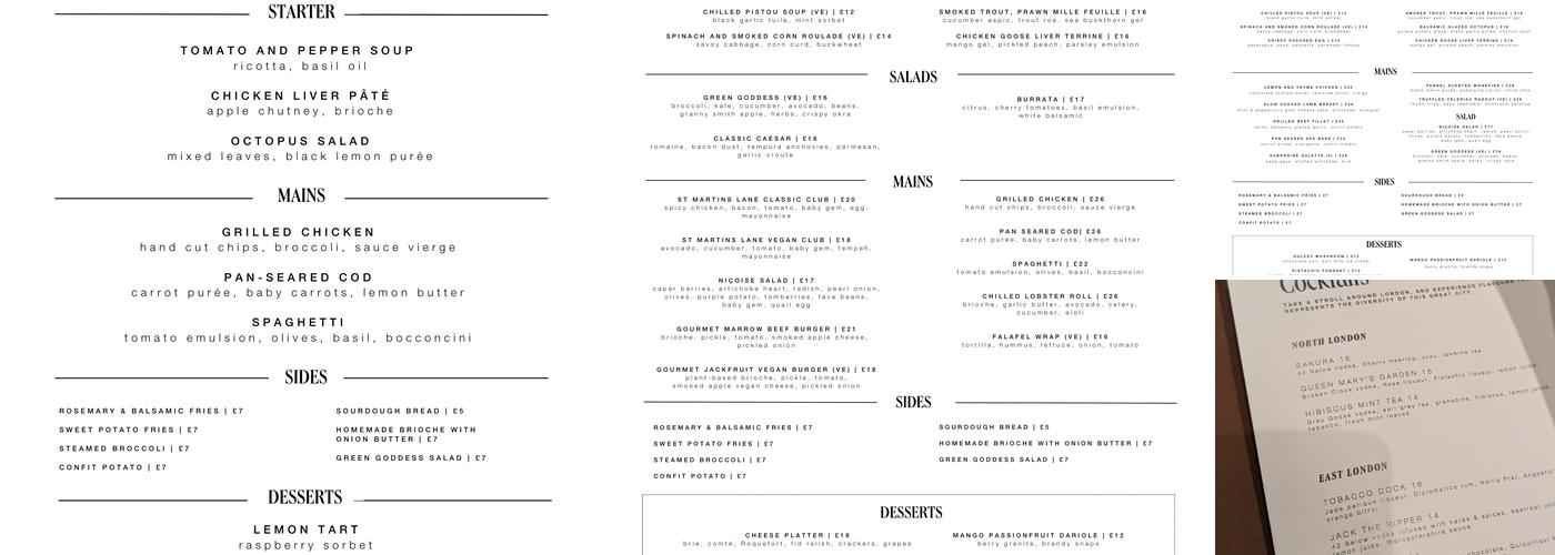 The Restaurant at St Martins Lane Menu