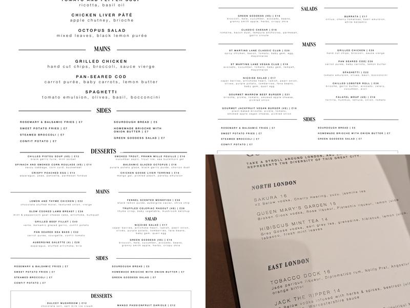 The Restaurant at St Martins Lane Menu