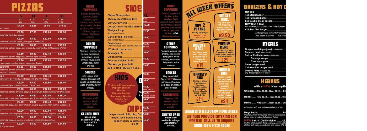 Joe's Pizza House Menu