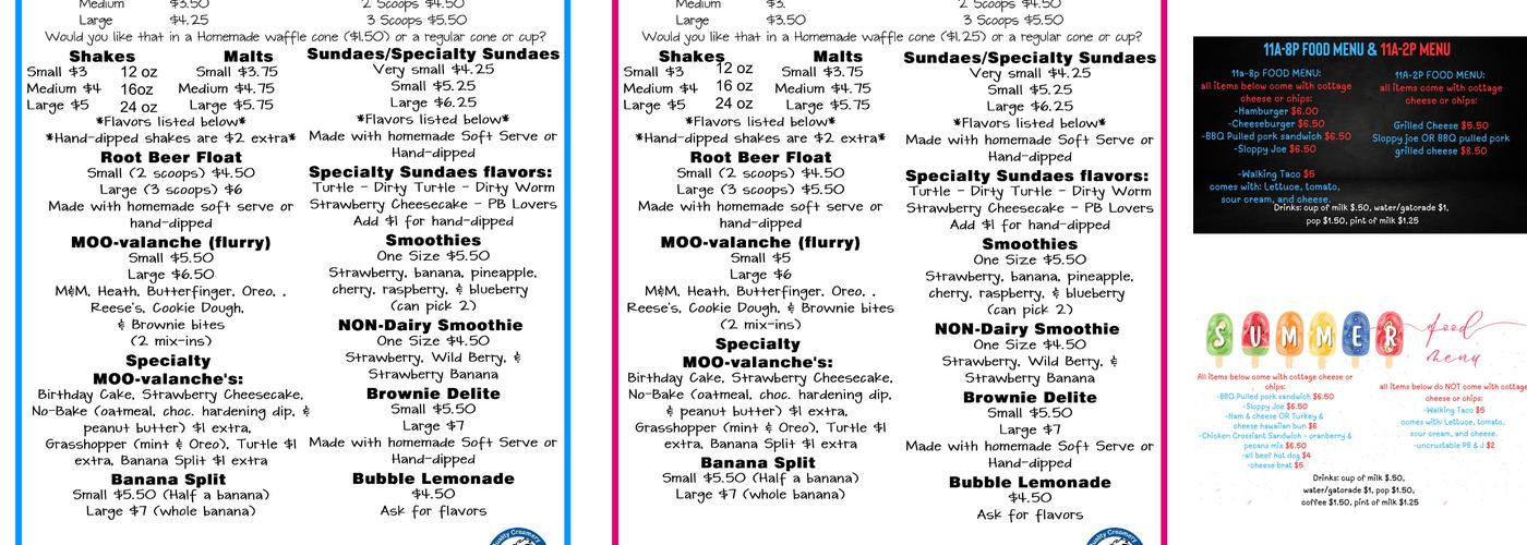 MOO-ville Creamery Menu