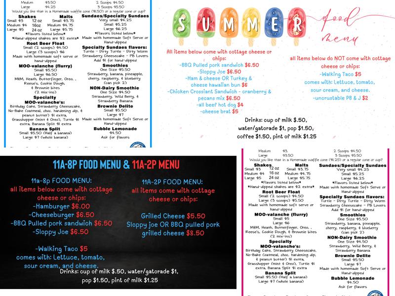 MOO-ville Creamery Menu