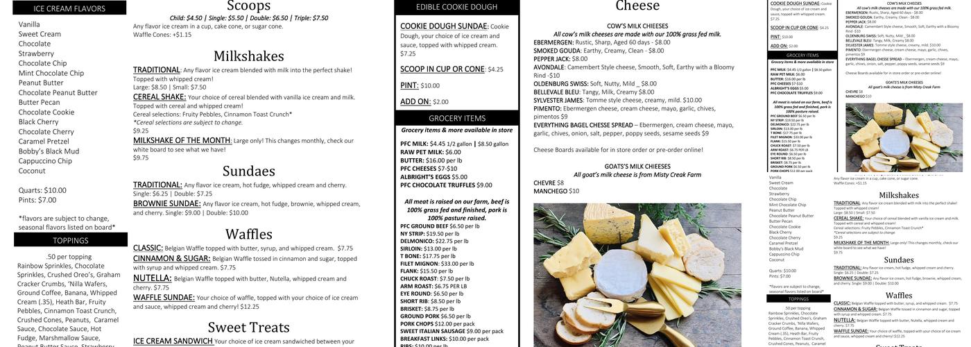 Prigel Family Creamery Menu