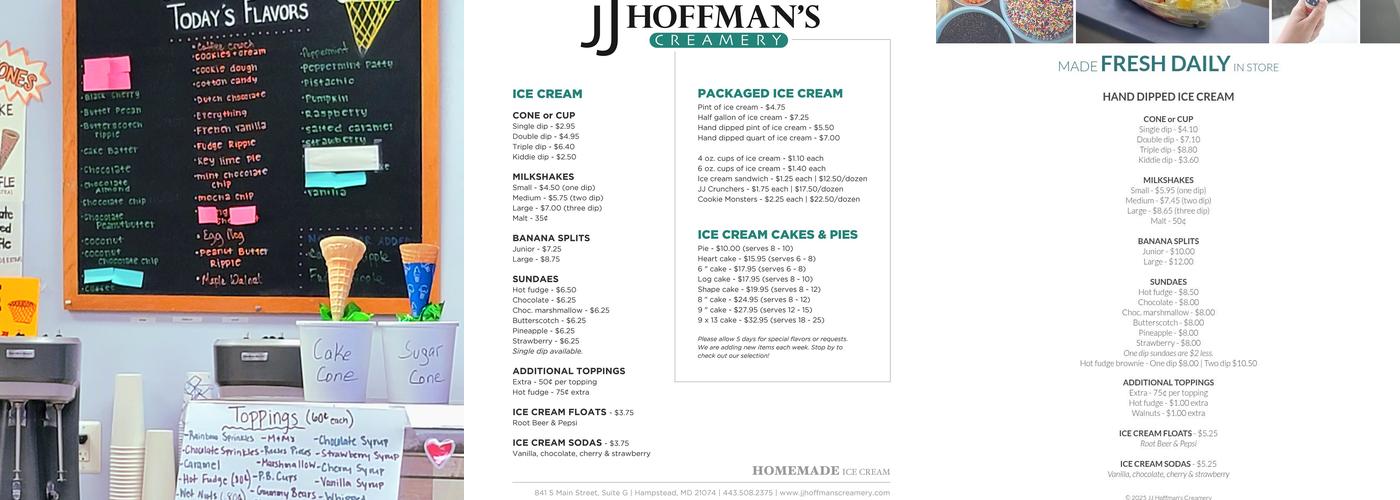 J J Hoffmans Creamery Menu