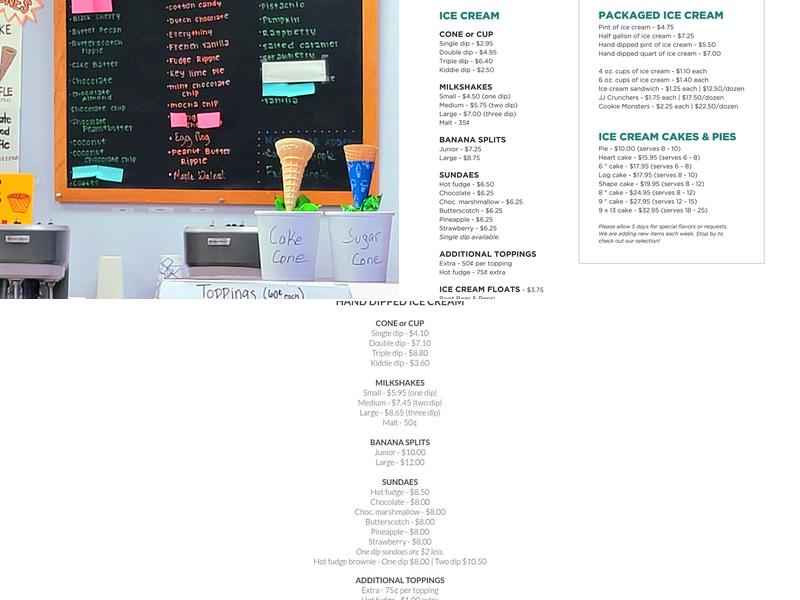 J J Hoffmans Creamery Menu