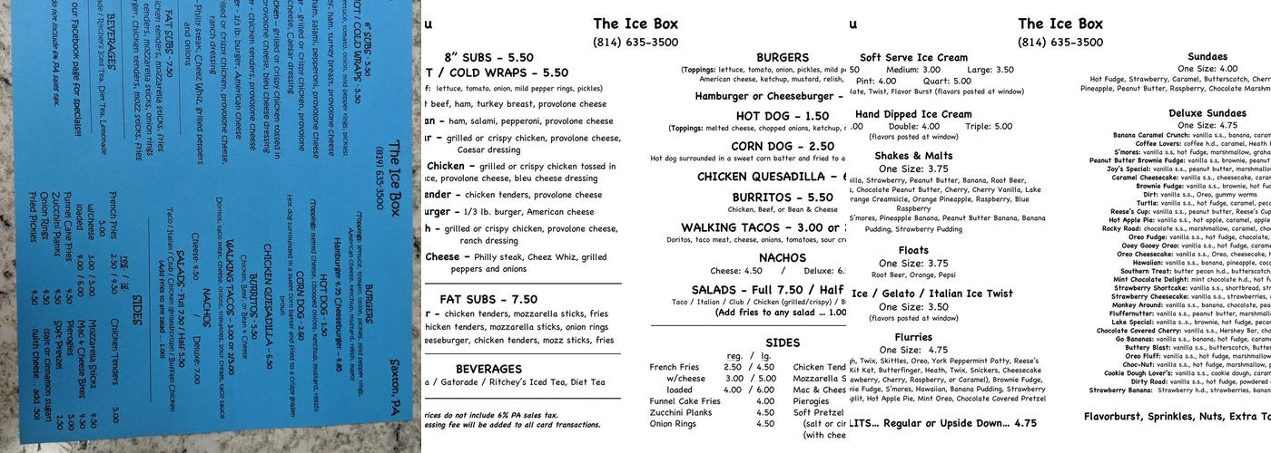 The Ice Box Menu