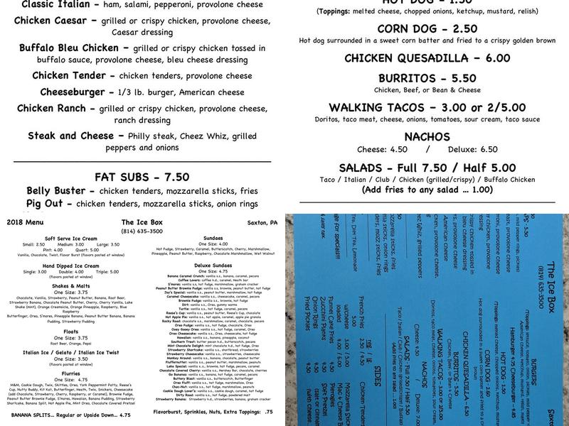 The Ice Box Menu