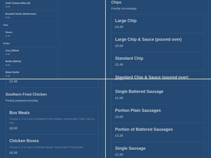 Decky's Traditional Chip Shop Menu