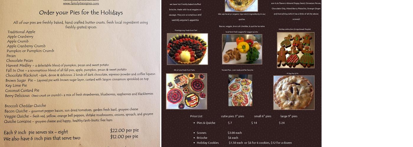Family Ties & Pies Menu