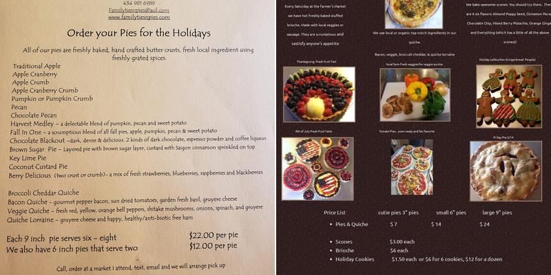 Family Ties & Pies Menu