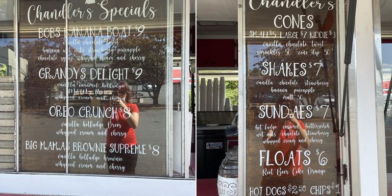 Chandlers Ice Cream Menu