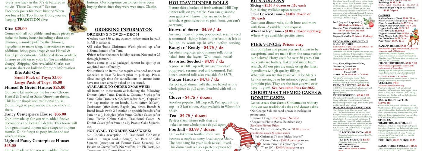 Hilltop Bakery Menu