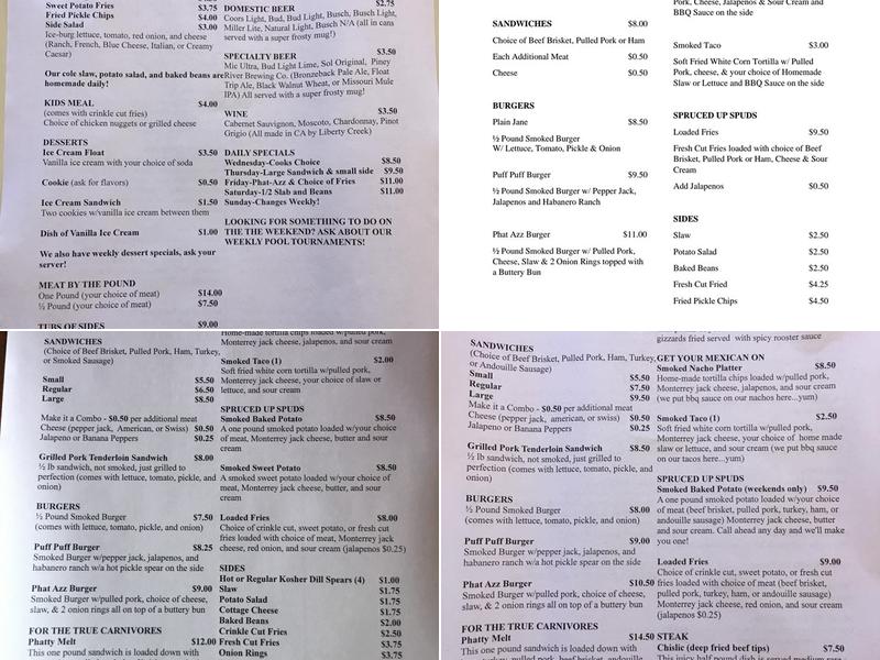 Around the Bend Bar-BQ Menu