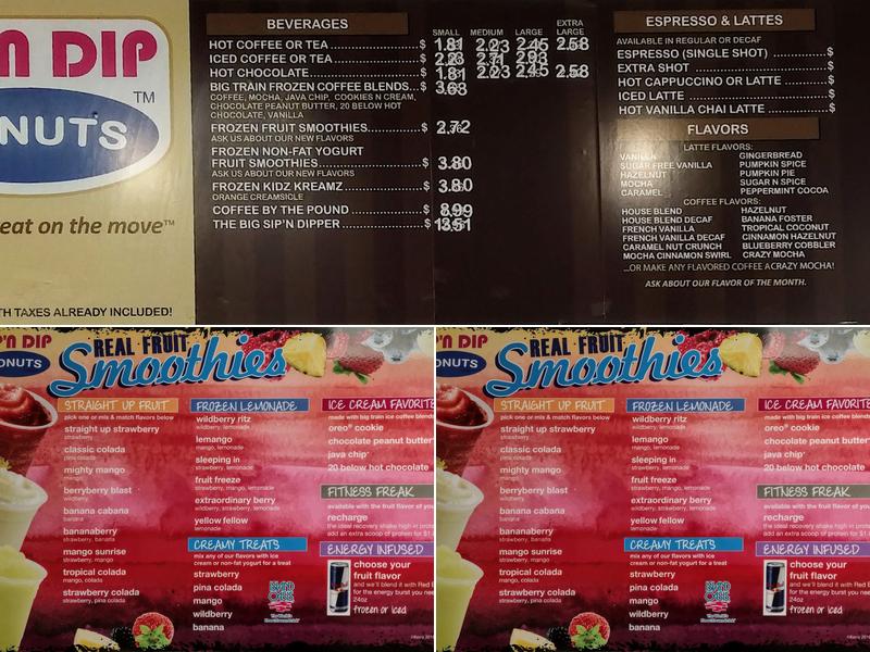 Sip N Dip Donuts Menu