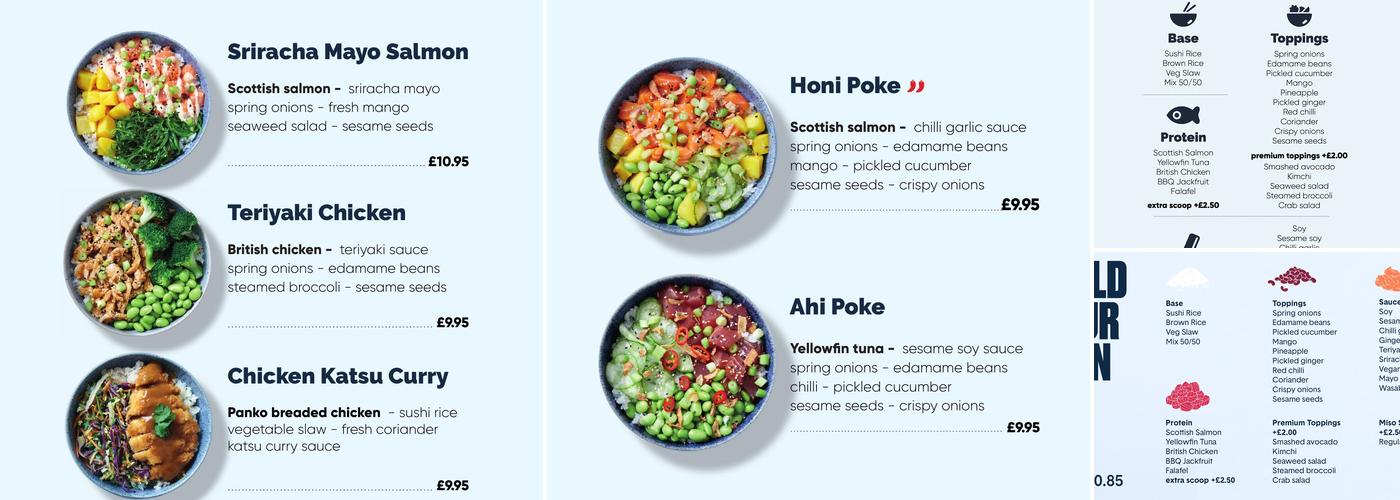 Honi Poke - Hawaiian Poke Bowl Restaurant Menu