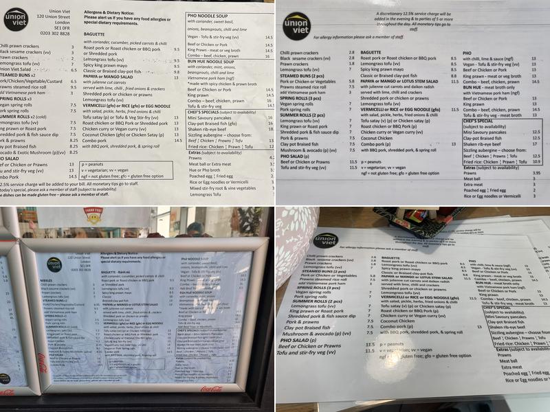 Union Viet Café Menu