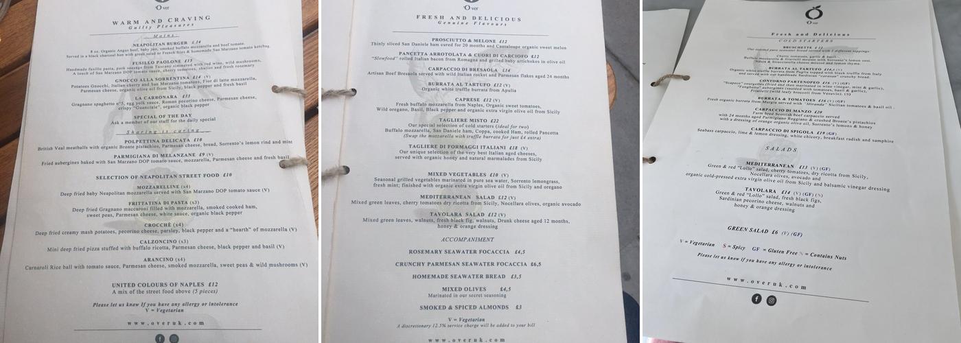 'O Ver Borough - Italian Restaurant Menu