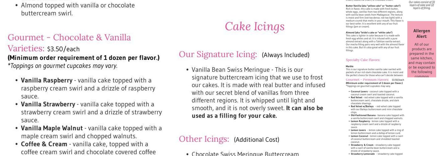 Custom Cakes by Adele Menu